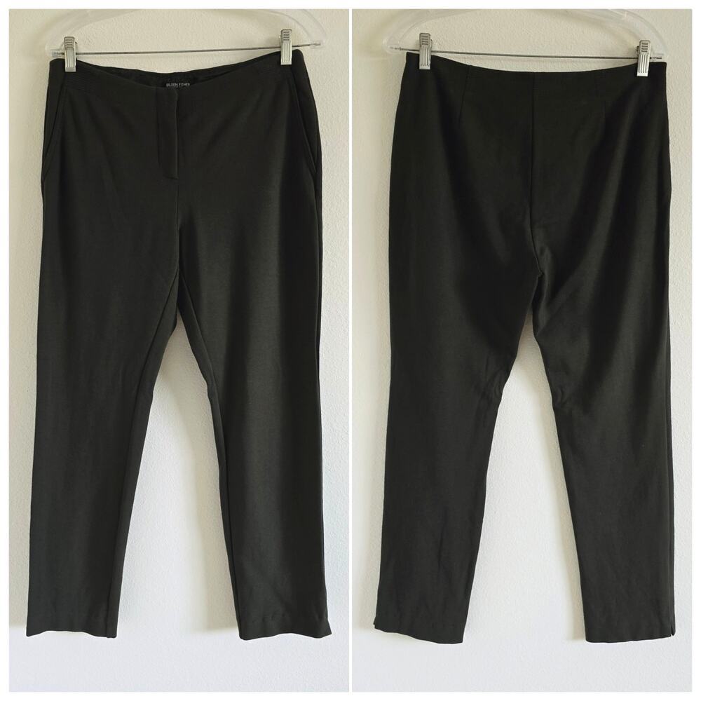 Eileen Fisher Stretch Cropped Pants with side slits Dark Olive Size M Petite